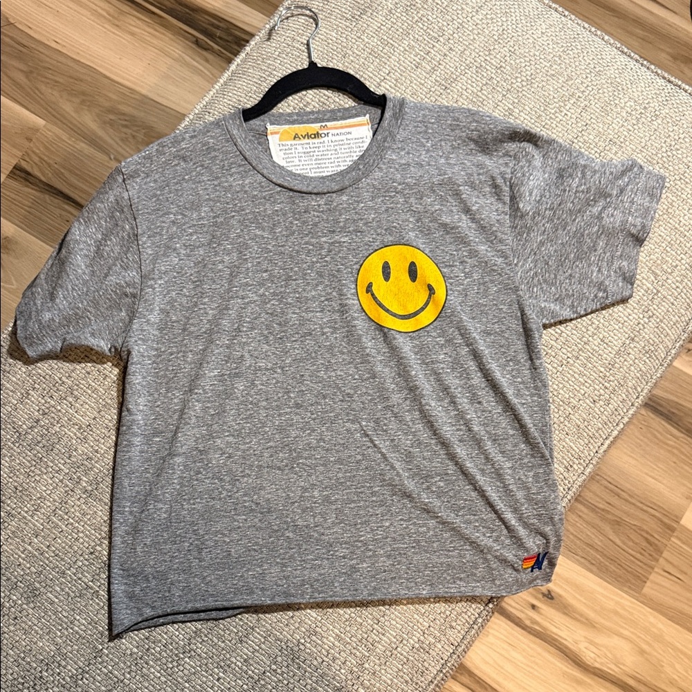Aviator Nation Boyfriend Tee Smiley Face Gray Women’s Medium